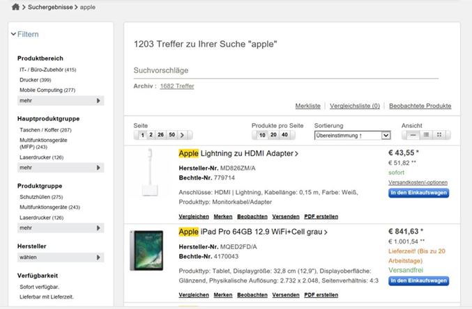 Suche nach Artikeln im Lieferantenshop